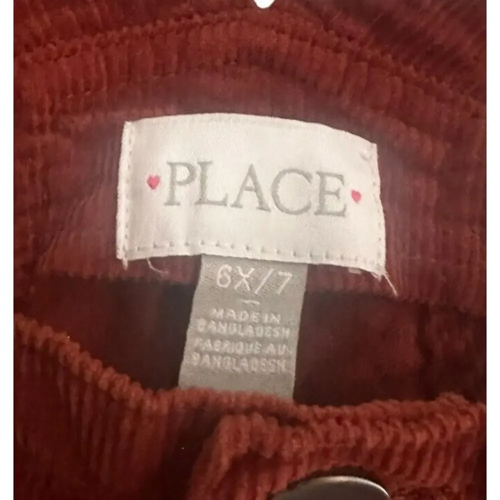 Children’s Place Girl's Burnt Orange Corduroy Overall Button Down Dress 6x/7 - Picture 5 of 6